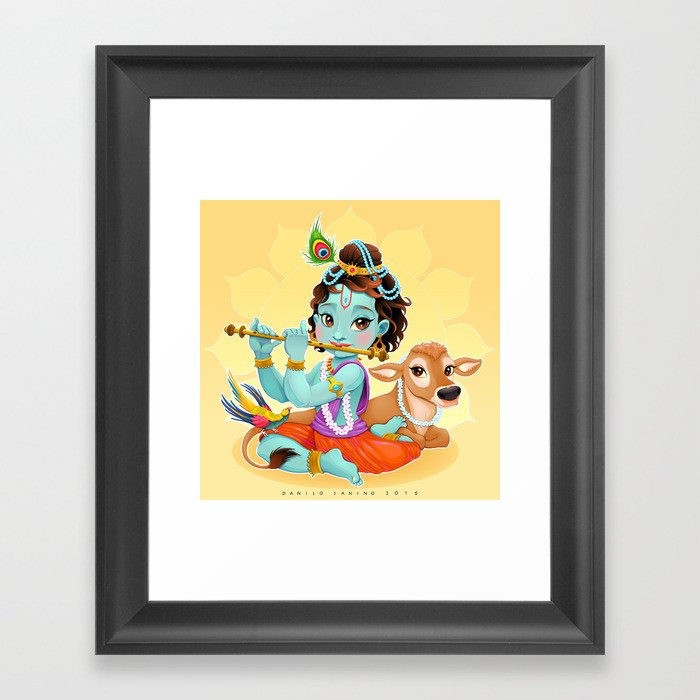 Baby Krishna with sacred cow Framed Art Print by Danilo Sanino | Society6