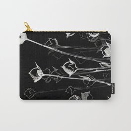 Graphic art. White ink and black cardboard. Flowers Carry-All Pouch