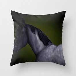 Blue Roan Dappled with Yellow/Green Background Throw Pillow