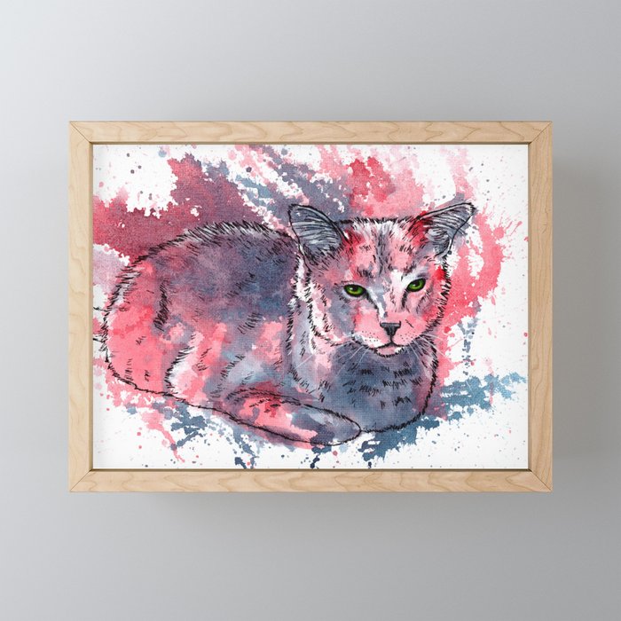 Cat Acrylic Painting Animal Abstract Portrait Framed Mini Art