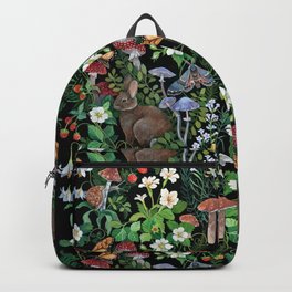 Rabbit and Strawberry Garden Backpack | Woodland, Flower, Garden, Acrylic, Insects, Rabbit, Nature, Foliage, Plants, Mushroom 