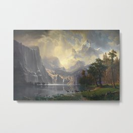 Among the Sierra Nevada California by Albert Bierstadt, 1868 Metal Print | Mountains, Vintage, 1868, California, Wildlife, Waterfall, Majestic, Sierranevada, Painting, Animal 