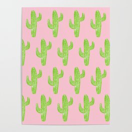 Linocut Cacti Minty Pinky Poster