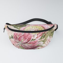 Vintage & Shabby Chic Floral Peony & Lily Flowers Watercolor Pattern Fanny Pack