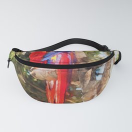 Two Red Macaws Perching On Wood Fanny Pack