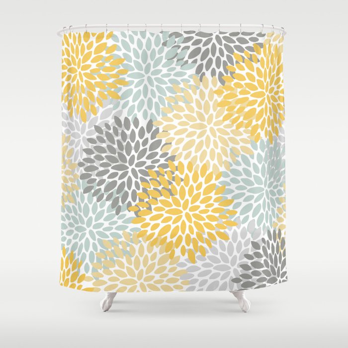 Fl Pattern Yellow Pale Aqua Blue And Gray Shower Curtain By Meganmorrisart Society6 Fl Pattern Yellow Pale Aqua