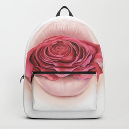 Lips withe Pink Rose - by Greta Darets Backpack | Rose, Lips, Floral, Frash, Painting, Love, Spring, Acrylic, Watercolor, Bohochic 