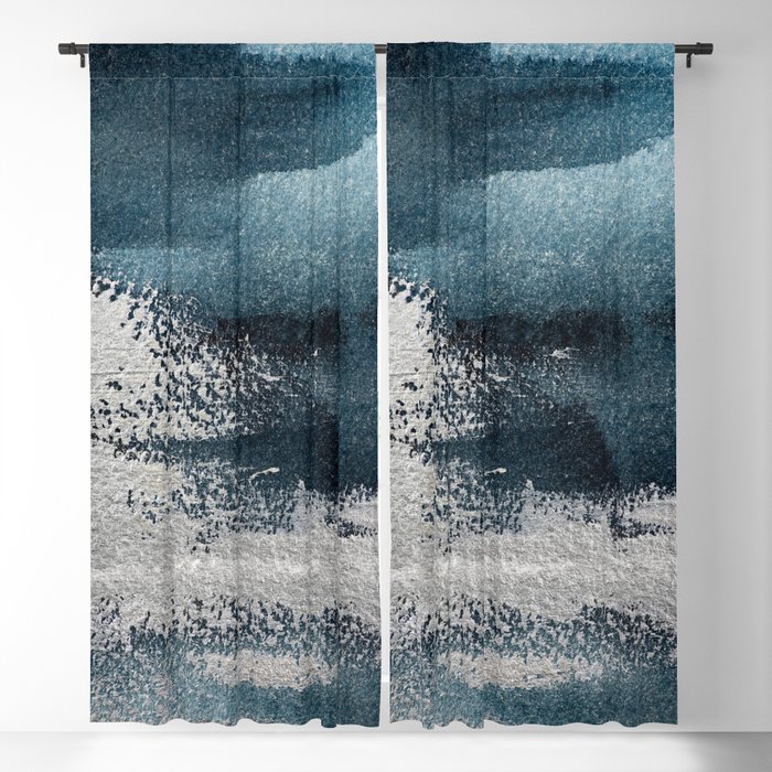Navy Blue Silver Gray Abstract Painting Blackout Curtain By