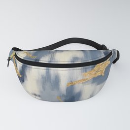Blue and Gold Ikat Pattern Abstract Fanny Pack