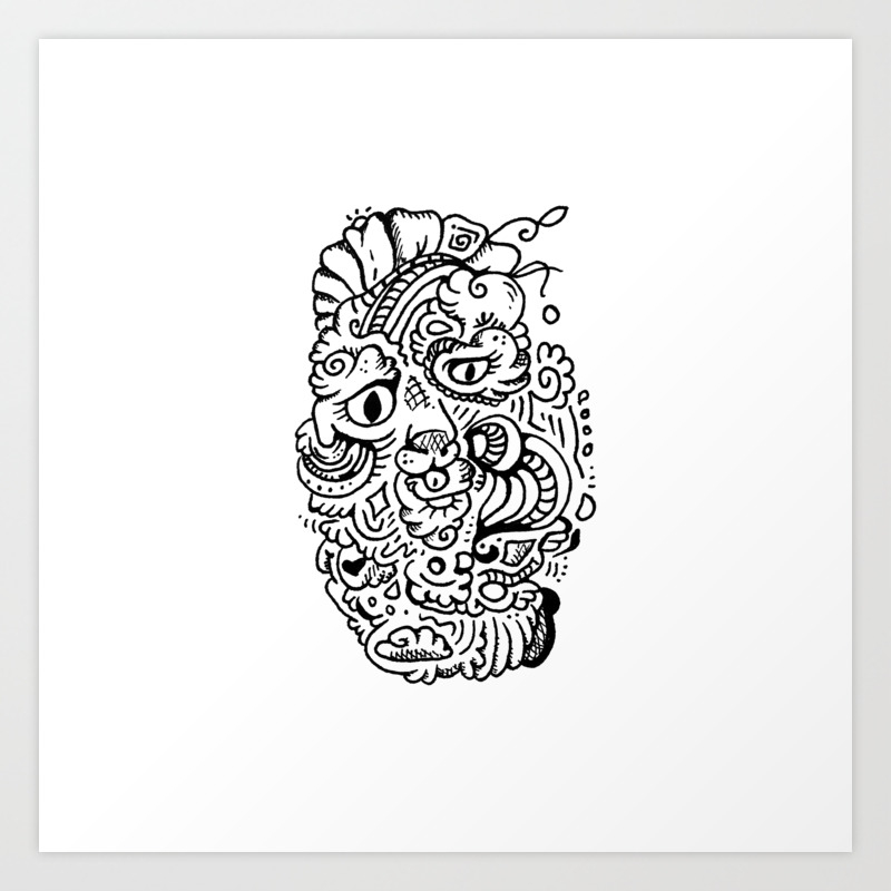 Little Lion Man Abstract Doodle Face Art Print By Brandnamenerd