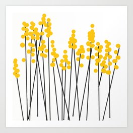 Hello Spring! Yellow/Black Retro Plants on White #decor #society6 #buyart Art Print | Pattern, Fresh, Landscape, Illustration, Decor, Minimal, Symbol, Homedecor, Retro, Spring 
