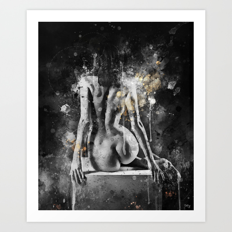 Abstract Watercolor Nude Figure Painting Art Print By