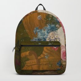 Jacobus Linthorst - Een vaas met bloemen op een marmeren blad Backpack | Poster, Vintage, Decor, Old, Wallart, Canvas, Painting, Illustration, Artprint, Oilpaint 