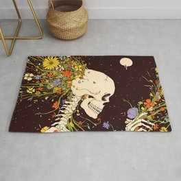 I Thought of the Life that Could Have Been Rug | Flowers, Space, Digital, Moon, Graphite, Skull, Stars, Curated, Universe, Death 