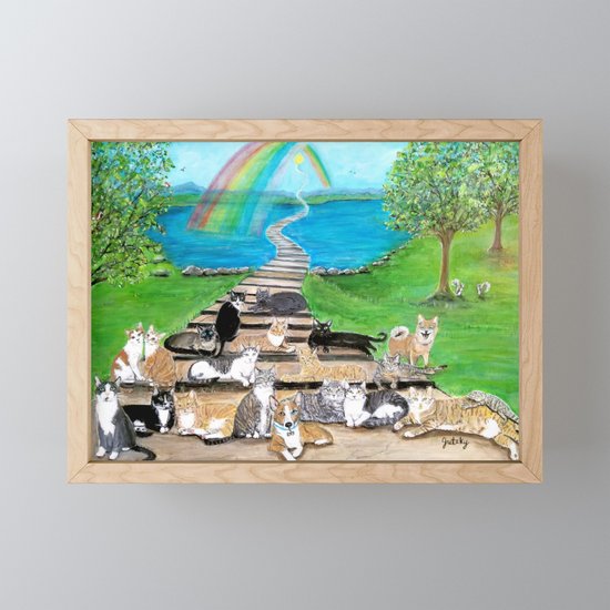 Rainbow Bridge Cats And Dogs Framed Mini Art Print By