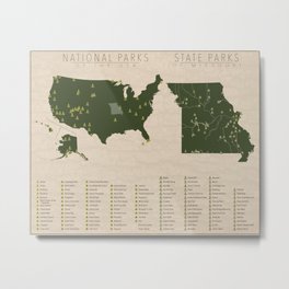US National Parks - Missouri Metal Print | Graphicdesign, Statemap, Nationalparkmap, Parkmap, Nationalpark, Stateparkmap, Parks, Statepark, Usmap, Map 