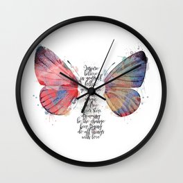 Watercolor Butterfly Believe Inspiration Quote Wall Clock | Affirmation, Believe, Bethechange, Keeptrying, Butterfly, Dreaming, Love, Wordart, Magic, Curated 