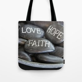 Love Faith Hope Christian Quote Black Pebble Embossing Tote Bag