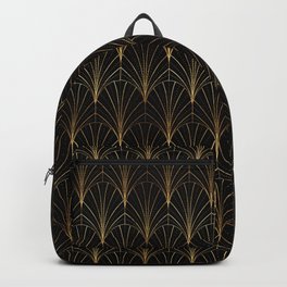 Art Deco Waterfalls // Black Luxe Backpack | And, Symmetrical, Repeating, 1920S, Foil, Outline, Sophisticated, Vintage, Effect, Lines 