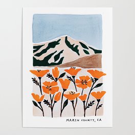 Marin County Print Poster | Madebyjens, Marincountyprint, Curated, Jensenneff, Watercolor, Marinprint, Digital, Californiapoppies, Mounttamprint, Painting 
