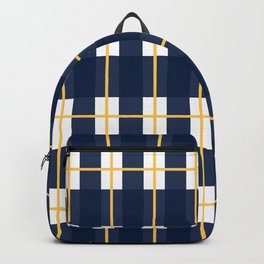 Window Check Pattern in Nautical Navy Blue, Bright Mustard Yellow, and White Backpack | Traditional, Graphicdesign, Mustard, Blue, Aesthetic, Minimalist, Geometric, Contemporary, Navy, Check 