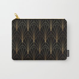 Art Deco Waterfalls // Black Luxe Carry-All Pouch | And, Symmetrical, Repeating, 1920S, Foil, Outline, Sophisticated, Vintage, Effect, Lines 