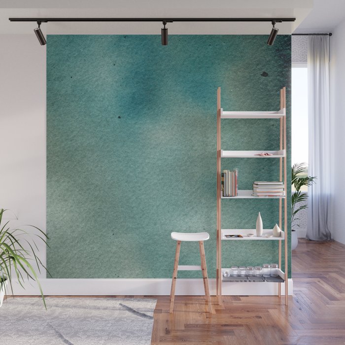 Hand Painted Blue Teal Abstract Watercolor Paint Wall Mural By