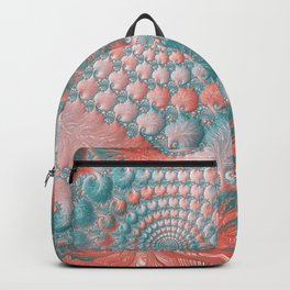 Abstract Living Coral Reef Nautilus Pastel Teal Blue Orange Spiral Swirl Pattern Fractal Fine Art Backpack | Color Of The Year, Turquoise Tropical, Shell Seashell Life, 2019 Trendy Trends, Mint Colorful Summer, Ammonite Nautilus, Tropic Island Other, Teal Blue Pastel, Abstract Painting, Sea Orange Carribean 
