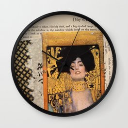 Gold and Black 2 Wall Clock | Judith, Sepia, Bookart, Blackandtan, Collage, Golden, Goldandblack, Elegant, Retro, Text 