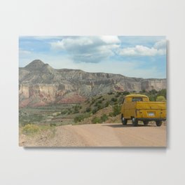 Desert Adventure Photograph Metal Print | Classic, New Mexico, Mountain, Vermilion Cliffs, Landscape, Single Cab, Postal Yellow, Travel, Adventure, Digital 
