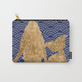 Golden Mermaid Carry-All Pouch | Goldleaf, Blue, White, Patio, Pillows, Outdoor, Painting, Fashion, Art, Japanese 