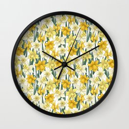 Spring Daffodils Wall Clock | Plant, Yellow, Floral, Spring, Digital, Blackartist, Stem, Petal, Pattern, Daffodil 