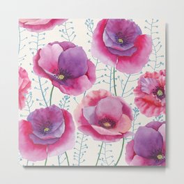 Poppy flowers watercolor painting Metal Print | Springgarden, Bloomingmeadow, Bright, Petals, Smallflowers, Redflower, Vibrant, Wildgrass, Harvest, Summerblossom 