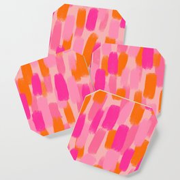 Abstract, Paint Brush Effect, Orange and Pink Coaster