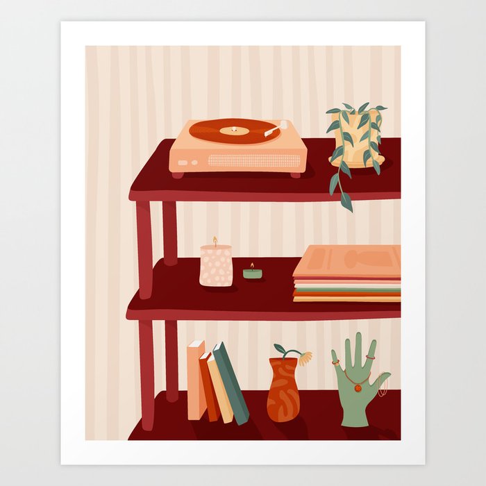 Vinyl + Plants Shelf Still Life Art Print | Art Prints from Society6 | Sincerely Yasmin