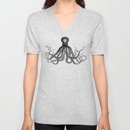 Octopus | Vintage Octopus | Tentacles | Black and White | Unisex V-Ausschnitt
