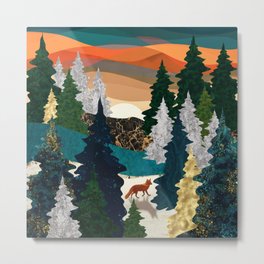 Amber Fox Metal Print | Mammal, Moon, Sunrise, Digital, Fox, Teal, Blue, Dusk, Gold, Sunset 