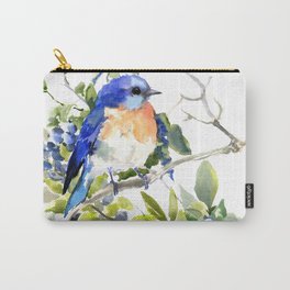 Bluebird and Blueberry Carry-All Pouch | Bluebirdandberries, Watercolorbirds, Watercolorartwork, Blueroom, Bluebirdartwork, Birddesign, Blueartwork, Painting, Bluebirdprint, Bluebirddesign 