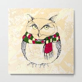 Owl with scarf. Funny owl. Metal Print | Pattern, Animal, Funny, Comic 