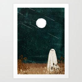 Meteor Shower Art Print | Vintage, Fullmoon, Painting, Night, Ghost, Stars, Comets, Digital, Meteors, Haunt 