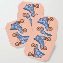 Retro Roller Skates – Blue & Peach Palette Coaster
