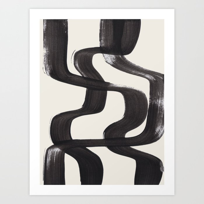 Mid Century Modern Minimalist Abstract Art Brush Strokes Black