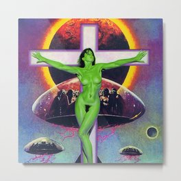 Self Sacrifice in Green Metal Print | Sky, Freedom, Feminist, Space, Surrealism, Beauty, Sciencefiction, Sun, Surreal, Woman 