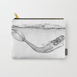Under The Waves Carry-All Pouch | Mermaid, Dotwork, Ink Pen, Swimming, Underwater, Ariel, Stippling, Drawing, Summer, Sea 