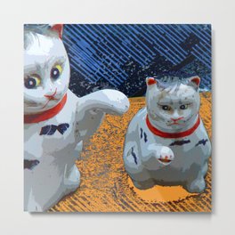 Who Me? Metal Print | Blue, White, Orange, Eyes, Black, Mischevious, Cats, Japan, Antique, Red 