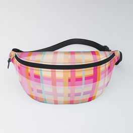 Hot Pink Neon Orange And Turquoise Stripe Check Plaid Pattern Fanny Pack