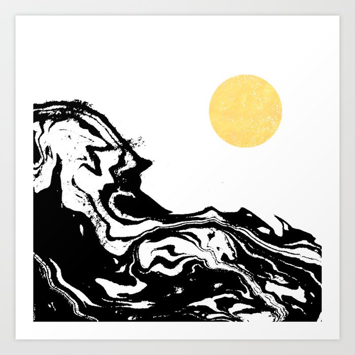 Seffi Abstract Ink Sun Ocean Sea Water Wave Minimalist Black And