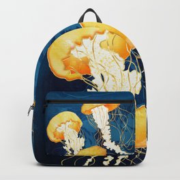Yellow Metallic Jellyfish Backpack | Underwater, Metallic, Marine, Jellyfish, Illustration, Water, Aquatic, Diving, Contemporary, Blue 