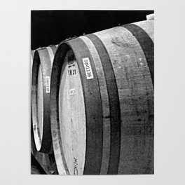 Vineyard wine oak barrels wine cellar black and white photograph - photography - photographs Poster