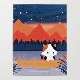 Calico Cat on Dreamy Lake Poster